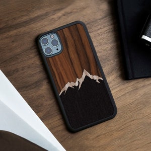 Étui de protection pour iPhone montagnes bois naturel pour iPhone 16 15 14 13 12 11 X XS XR mini pro max plus