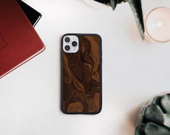 Wooden Burl iPhone Case: Protective Ribbed Black Case
