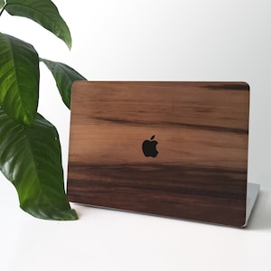 Natural wood veneer sticker cover for all macbook models, pro, air with unique wood texture of light brown fibers M1 M2 M3