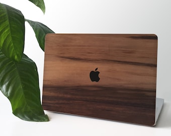 Natural wood veneer sticker cover for all macbook models, pro, air with unique wood texture of light brown fibers M1 M2 M3