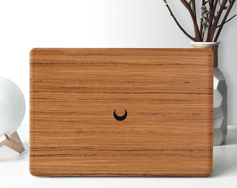 Natural Wood Macbook Skin: Wood Veneer Moon Cut Laptop Cover Sticker M1 M2 M3 M4 M5