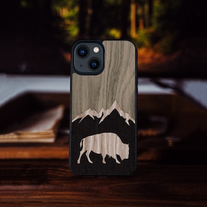 Wood Buffalo iPhone Case: Natural Wood, Protective Silicone Edges