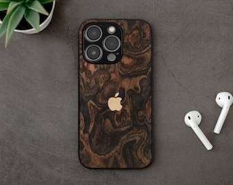 Dark Root Wood iPhone Case: Natural Burl Wood & Black Silicone