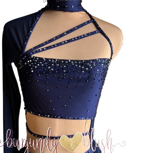 Navy Blue Jazz Dance Costume | Dance Competition Costume | Contemporary Solo Costume | Custom Dance Solo Costume