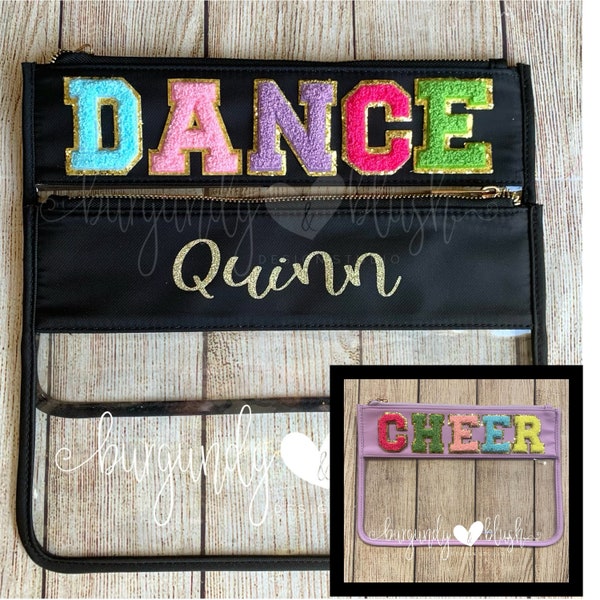 Dance or Cheer Personalized  Nylon Make-Up Case, Chenille Letter Patche Dancer Make-Up Case , Dancer Gift, Cheer Gift
