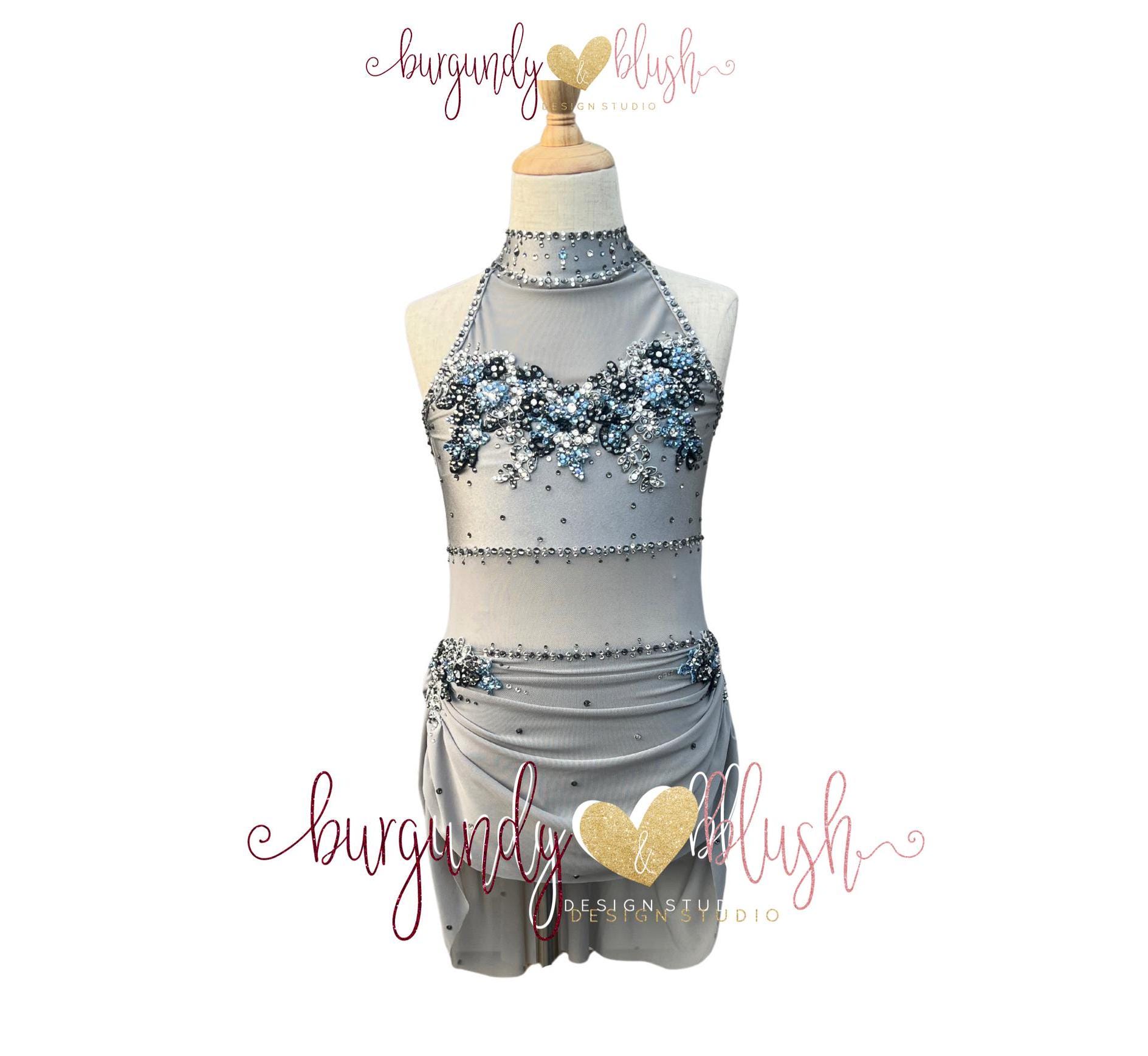 grey dance dress Blue Lyrical Costume | Dance Competition Costume | Contemporary Solo Costume two piece gray dance costume