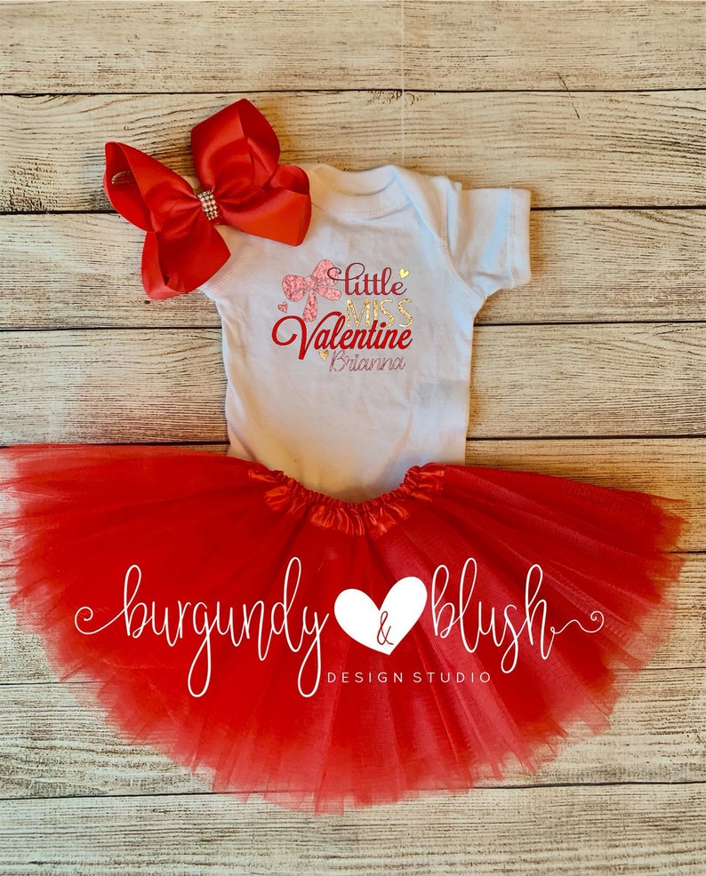 First Valentine/'s Day Personalize Valentine\u2019s Day outfit Little Miss Valentine Tutu Set