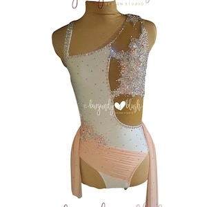 White & Blush Lyrical Dance Costume | Dance Competition Costume | Contemporary Solo Costume | Custom Dance Solo Costume