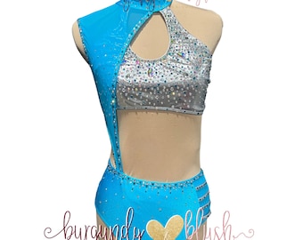 Teal & Silver Sleeveless Jazz Dance | Dance Competition Costume | Contemporary Solo Costume | Custom Dance Solo Costum