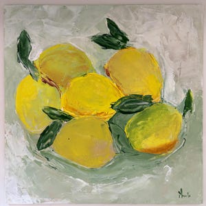 Palette Knife Lemon Still Life, Original Acrylic Painting on Canvas