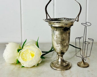 Vintage Forbes Vase with handle,  flower frog, 1930s Forbes silver plated, for centrepiece, home decor, flower arrangement, holiday, gift