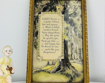 Vintage 1929 Buzza Motto Father's Day Framed Poem Print: Rare Antique Art Gift for Dad