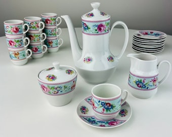 Juego de té de porcelana vintage con diseño floral, servicio para 10 personas, decoración tipo Limoge.