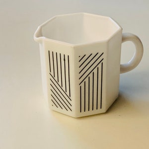 Vintage Arcoroc Octime White Creamer with Black Stripe, Made in France, to match black and white Octagonal dinnerware