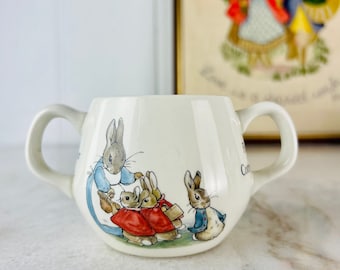 Vintage Wedgwood Peter Rabbit Dish Set, 4 pieces, Bread & Butter Plate, Bowl, Mug, Two Handle Mug, 1980s for Baby, Nursery Decor, gift