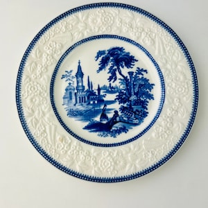 Antique George Jones and Sons Plate, Marlborough Flow Blue Staffordshire Transferware, blue and white floral, plate wall, collection, gift