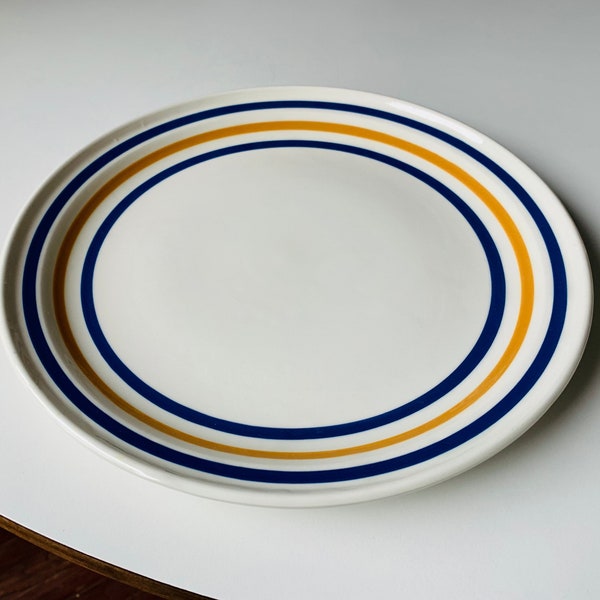 Vintage Large Irish Carrigaline Pottery Platter, Round, butterscotch and blue stripes, for County Cork tableware, Country Farm Kitchen, gift