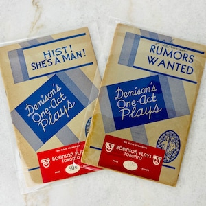 Vintage play scripts - Rumors Wanted (1938) and Hist! She’s a Man (1928), Denison&#39;s One Act Plays, amateur theatrical memorabilia, gift