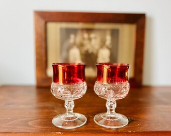Vintage Ruby Flash Weingläser, Kings Crown Fingerabdruck, Tiffin Franziskaner, 2er Set