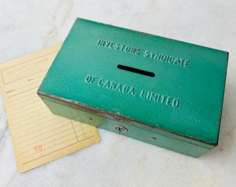 Vintage money box, Investors Syndicate of Canada Ltd, metal, for cash box, trinkets, keepsakes, game night, business student, gift