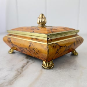 Vintage Blue Bird Confectionery Tin, Harry Vincent Ltd, faux marble and gold, Worcestershire England, storage, vintage home decor, gift