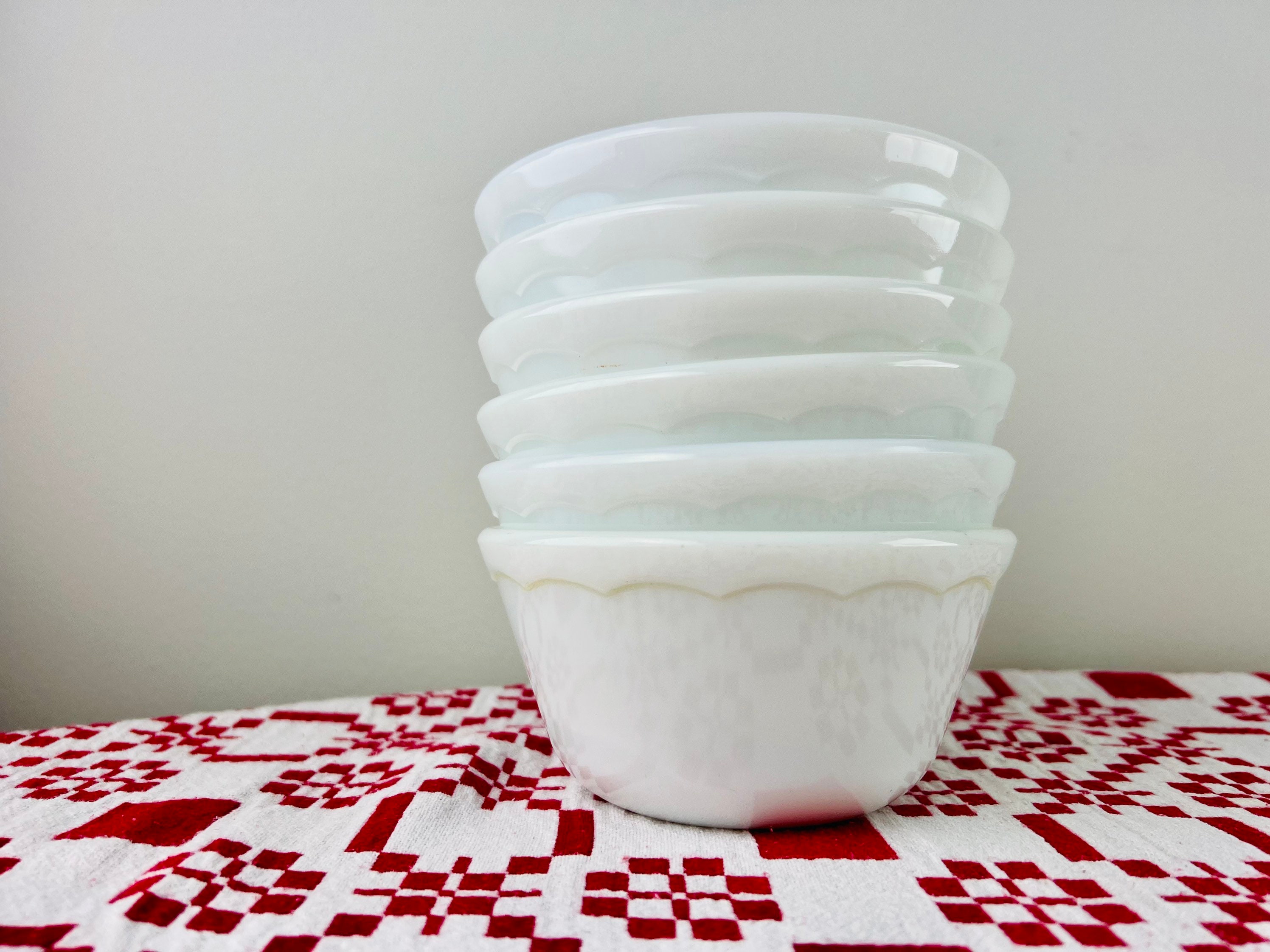 Vintage Federal Glass Mixing Bowl Set of 6, 5” Milk Glass