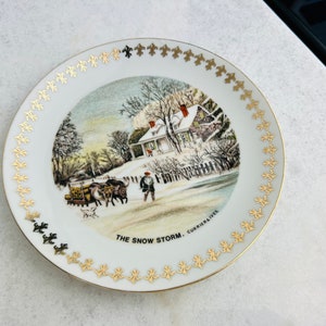 Vintage Currier & Ives Plate, The Snow Storm, 1960s decorative plate, for wall hanging, winter decor, wall decor, farmhouse decor, gift