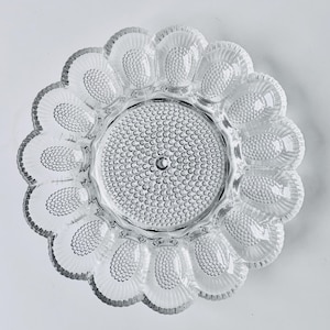 Vintage Hobnail Indiana Glass Egg Plate, Egg and Relish Tray, Devilled Egg Tray, mid century modern, Harlow aka Thousand Eyes pattern, gift