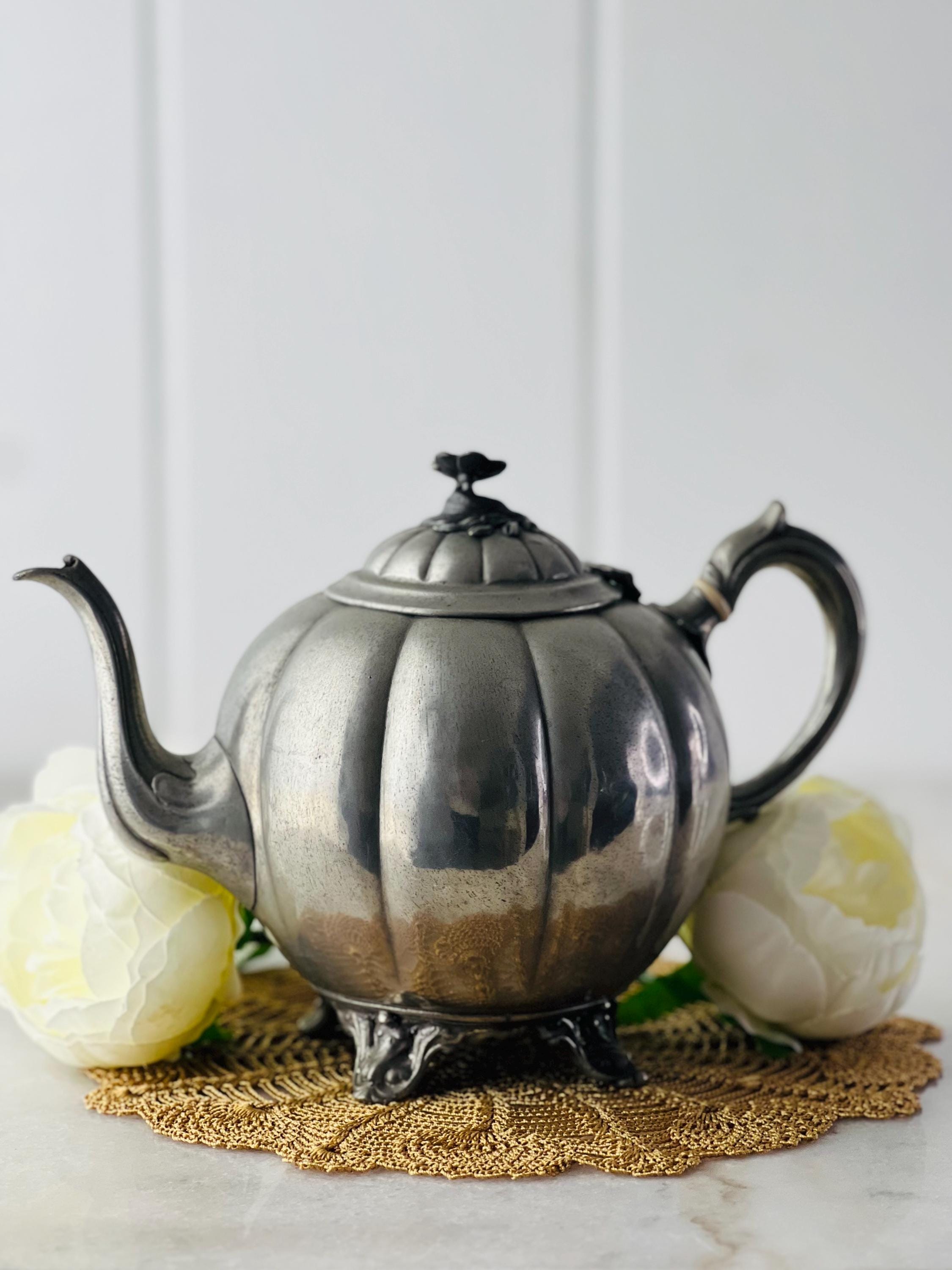 Antique Pewter Teapot, Shaw & Fisher, Pumpkin Shape, Sheffield