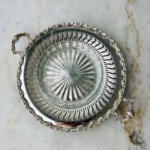 Vintage (1960s) Wm Rogers Silver and Glass Butter Dish, or Bottle Coaster, for serving, tableware, for vintage home decor, wedding gift idea