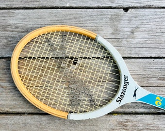 Vintage Slazenger Junior Club 2 Wooden Tennis Racquet, eclectic decor, sports memorabilia, sports decor, sports collectible