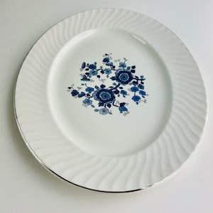 Vintage Serving Platter Enoch Wedgwood Royal Blue pattern Blue Flowers Ripple Edge Silver Trim 1960s Housewarming Gift Platter
