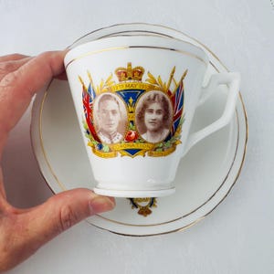 Antique 1937 Sutherland King George VI Coronation Teacup and Saucer, Fine Bone China , made in England, collectible, gift