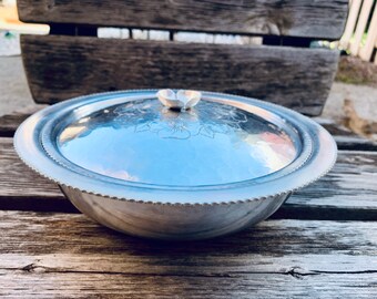 Vintage Hammered Aluminum Serving Dish with Lid, Continental Silver Co Inc, PA, for mid century decor