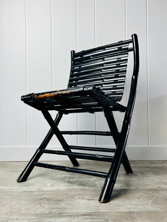 Vintage schwarz lackierter Bambus Klappstuhl, Terrasse Dekor - Etsy.de