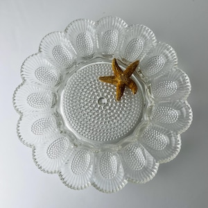 Vintage Indiana Glass eierbordje met nopjespatroon, Harlow Thousand Eyes-patroon