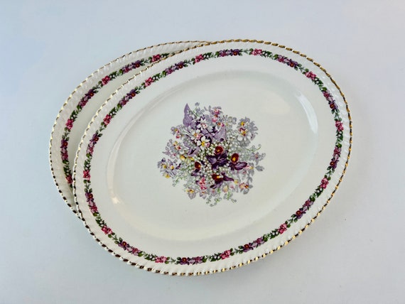 Antique Johnson Bros Queen's Bouquet Platter, Floral English China