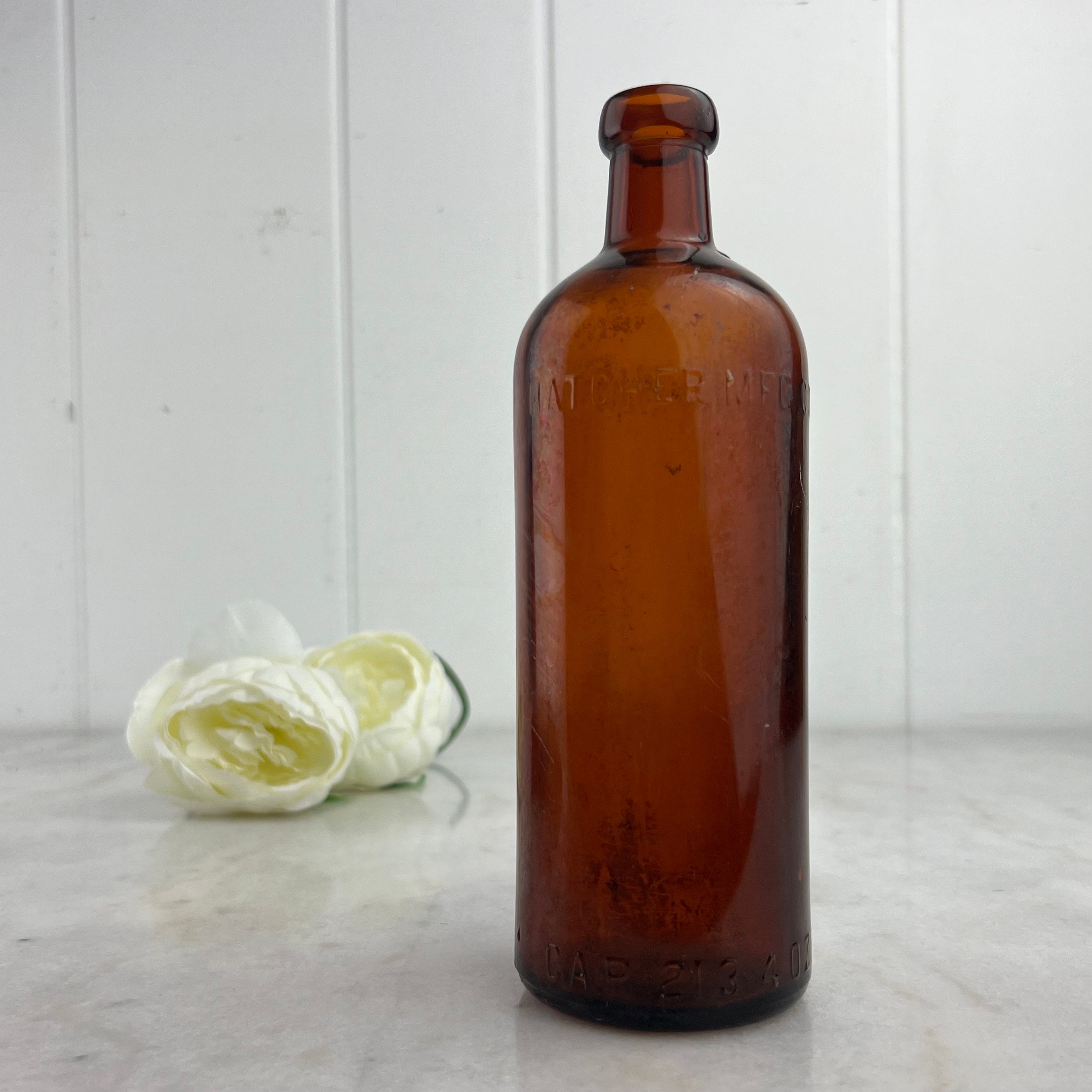 Antique 1915 Hatcher Mfg Co Amber Brown Medicine Bottle 9