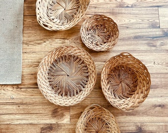 Antique Wicker Basket Set, Boho Farmhouse Wall Decor