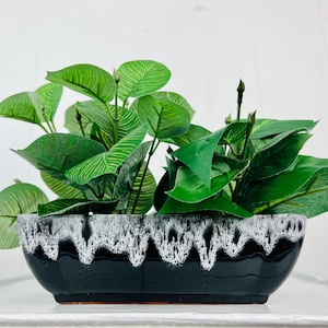 Vintage Drip Glaze Planter, Rectangular Hand Painted Brown and white pottery, Canadian pottery, for mid century rustic decor, gift