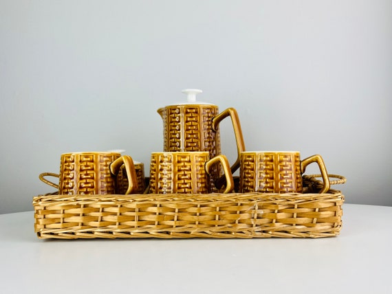 Vintage Tea or Coffee Set, Teapot, Creamer, Sugar, 3 Cups