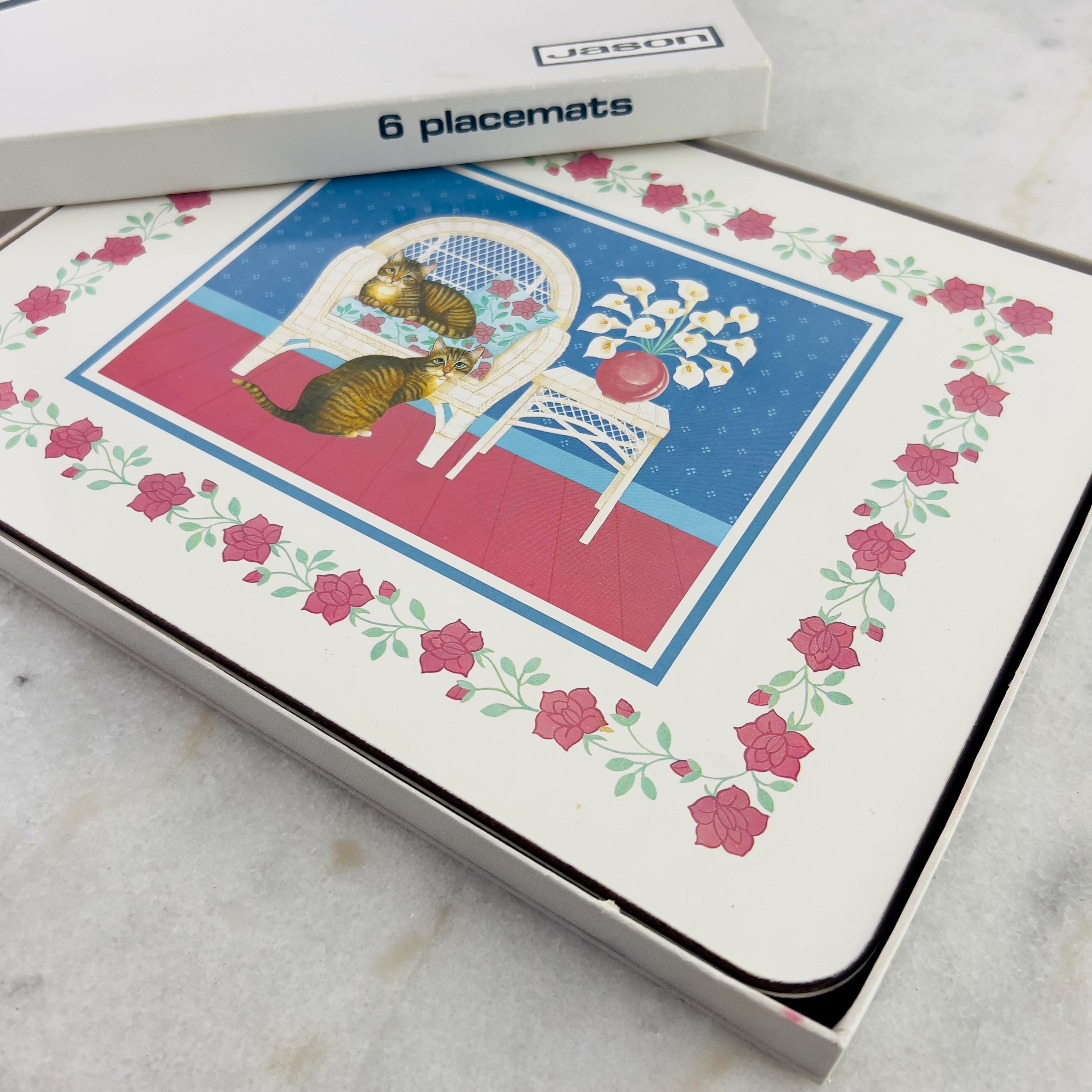 Vintage Jason Products Placemats, Set of 6, Cats With Chairs, Cork