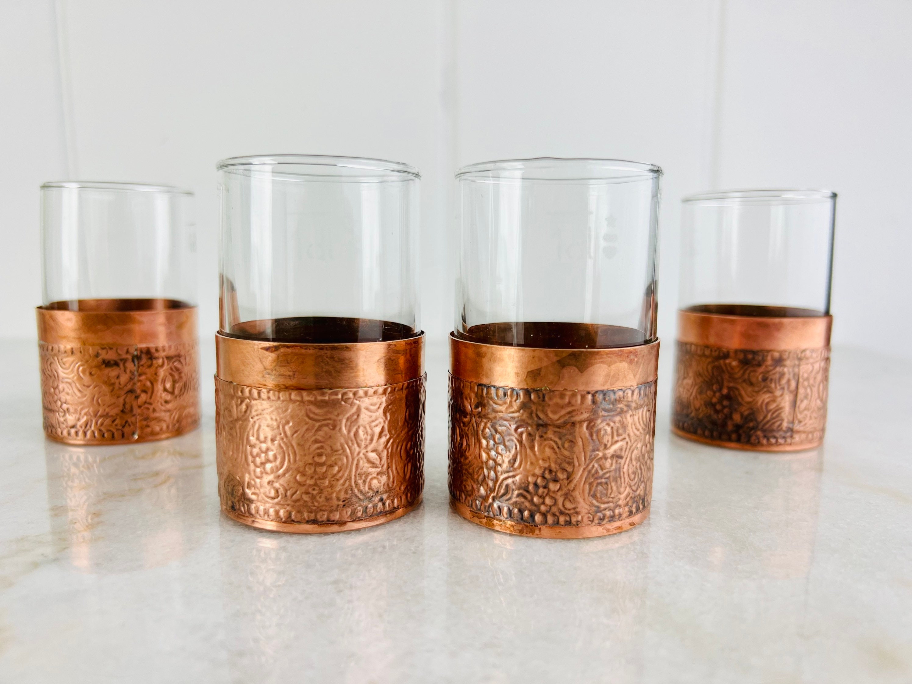 Glass and Brass Shot Glasses With Handles Turkish Coffee Espresso