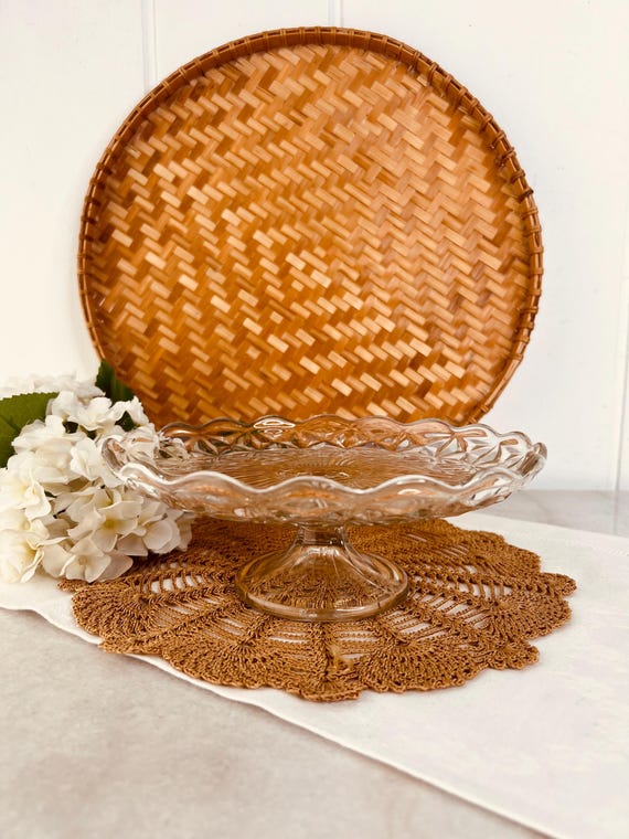 Vintage Fostoria American Glass Cake Pedestal Cake Stand, Petal