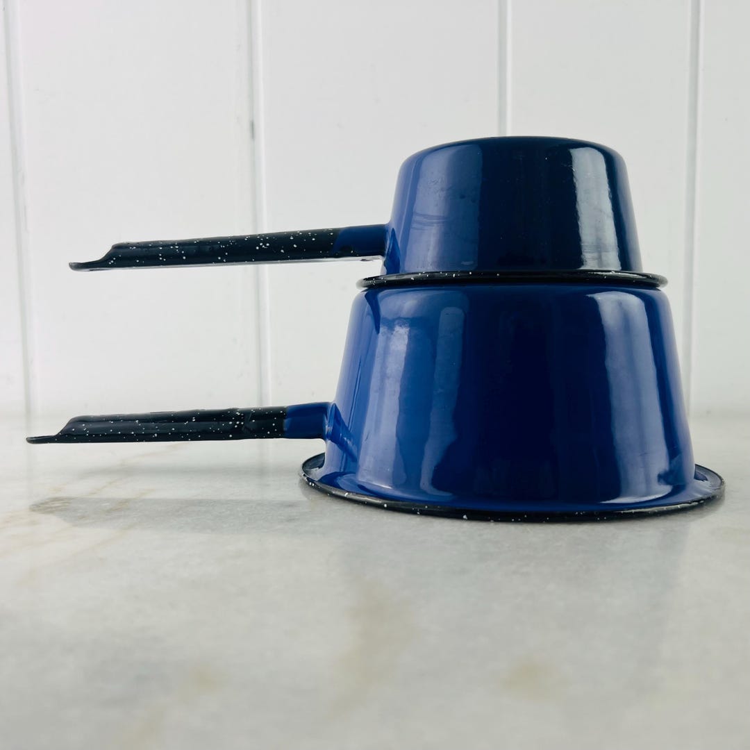 Splatterware Pot Vintage Enamel Pot Set Cobalt Blue Splatterware 32oz 12oz Farmhouse ...