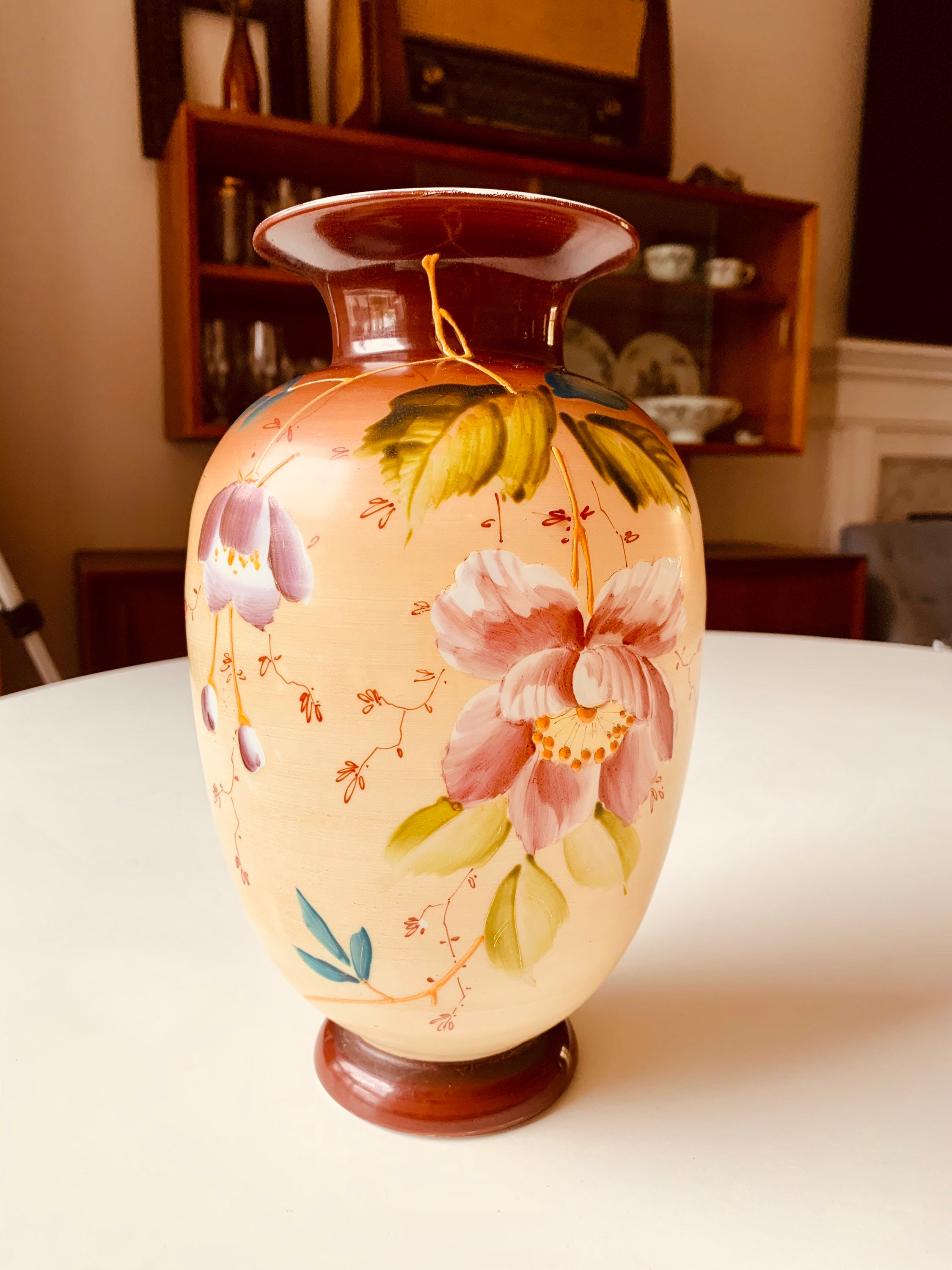 Antique Bristol Glass Vase Victorian Hand Painted Milk Glass Etsy