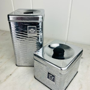 Vintage 1950s Chrome Kitchen Canisters, for sugar, coffee counter storage, vintage, eclectic pantry decor, kitchenware, gift