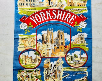 Vintage 1970s Yorkshire Cotton Tea Towel, English Kitchen Decor