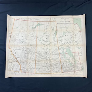Mapa antiguo de 1911 de Manitoba, Saskatchewan, Alberta y NWT del Informe sobre los poderes hídricos de Canadá, arte mural de la era Wilfrid Laurier sin marco