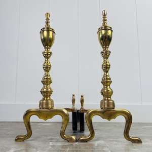 Vintage Brass Fireplace Andirons Log Holder for Fireplace Decor aka Firedogs Fireplace Accessory Firewood Holder Antique Hearth Home Decor